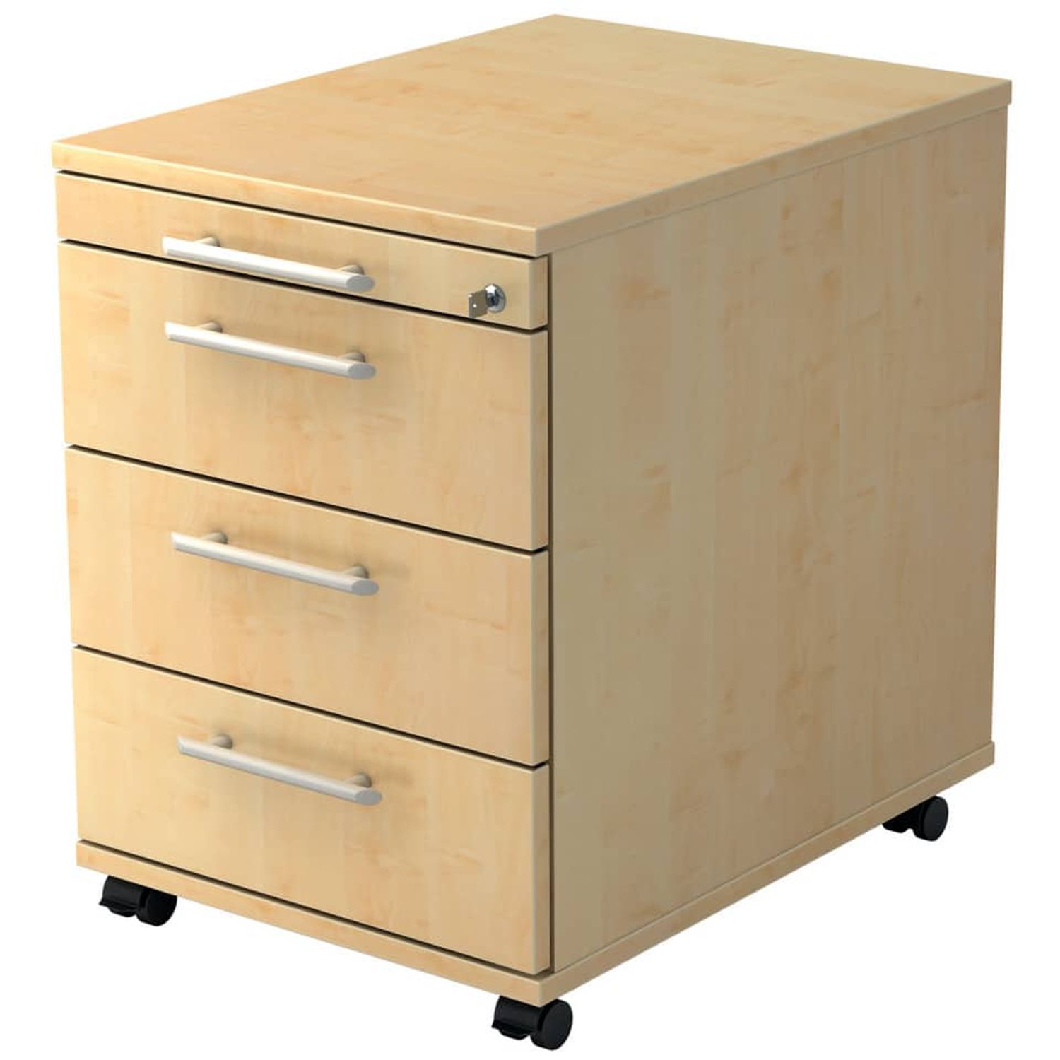 Rollcontainer - 42,8 x 59 x 58 cm, 3 Schübe, Relinggriff, Ahorn, mit Montageservice Rollcontainer - 42,8 x 59 x 58 cm, 3 Schübe, Relinggriff, Ahorn, mit Montageservice