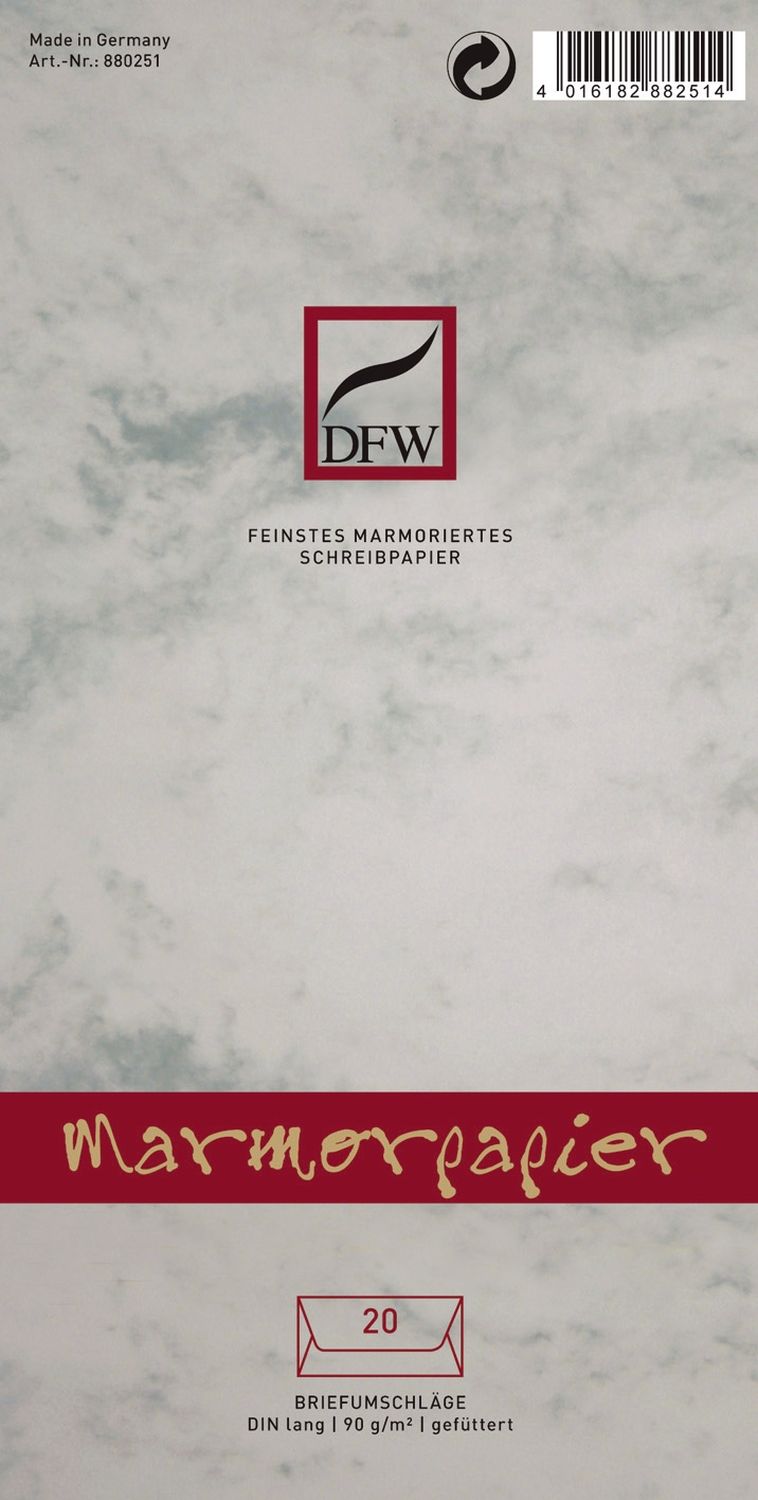 Briefumschlag Marmorpapier DFW 880251, DIN lang, gefüttert, 90 g/qm, 20 Stück, grau
