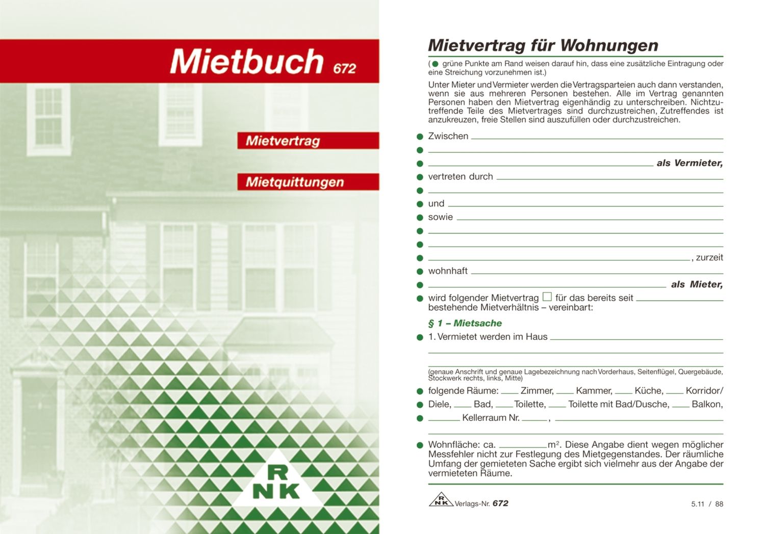 Mietbuch Wohnungsmietvertrag, 32 Seiten, Maße (BxH): 12 x 17 cm Mietbuch Wohnungsmietvertrag, 32 Seiten, Maße (BxH): 12 x 17 cm