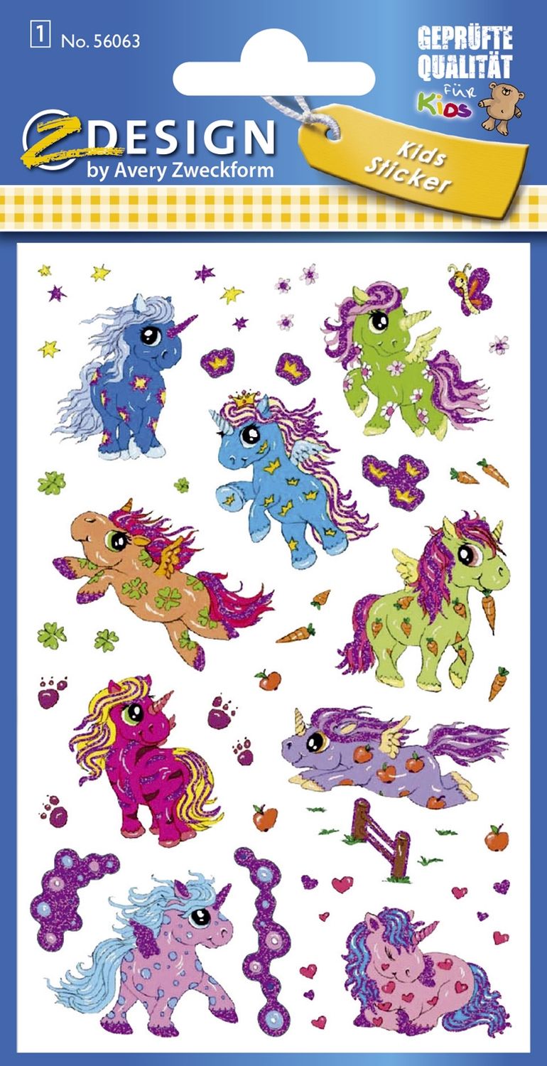 Z-Design 56063, Glitter Sticker, Einhorn, 1 Bogen/15 Sticker Z-Design 56063, Glitter Sticker, Einhorn, 1 Bogen/15 Sticker