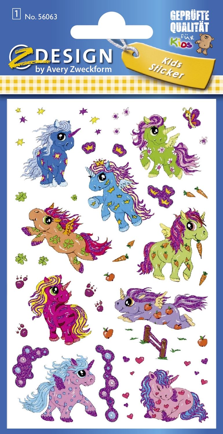 Z-Design 56063, Glitter Sticker, Einhorn, 1 Bogen/15 Sticker