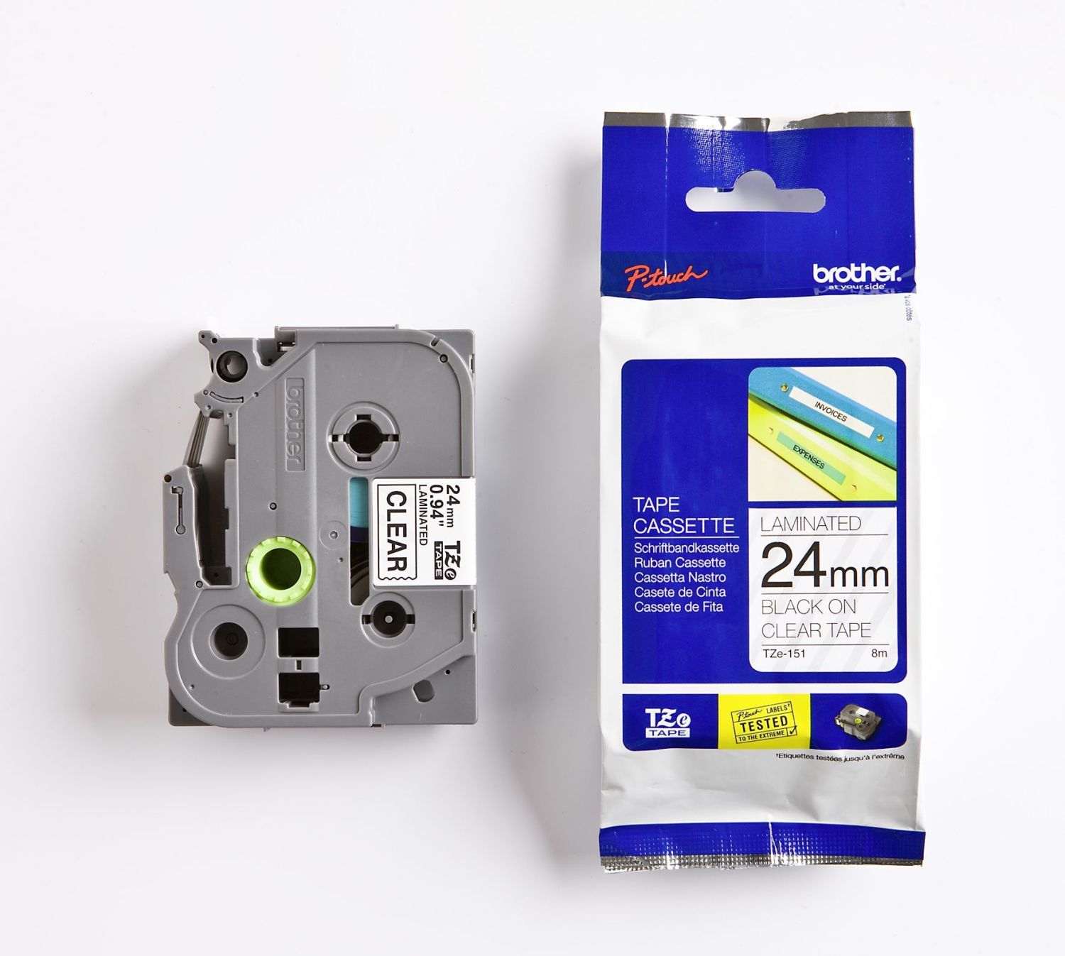 TZe-151 Schriftbandkassette - laminiert, 24 mm x 8 m, schwarz auf farblos TZe-151 Schriftbandkassette - laminiert, 24 mm x 8 m, schwarz auf farblos