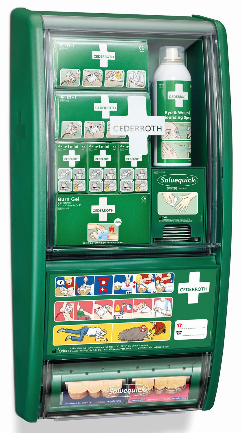 Erste Hilfe Station Cederroth 490920, 29 x 12 x 56 cm, gefüllt, grün Erste Hilfe Station Cederroth 490920, 29 x 12 x 56 cm, gefüllt, grün