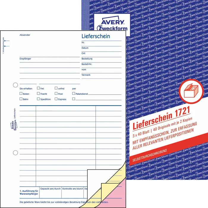 Lieferschein Zweckform 1721, DIN A5, selbstdurchschreibend, 3 x 40 Blatt