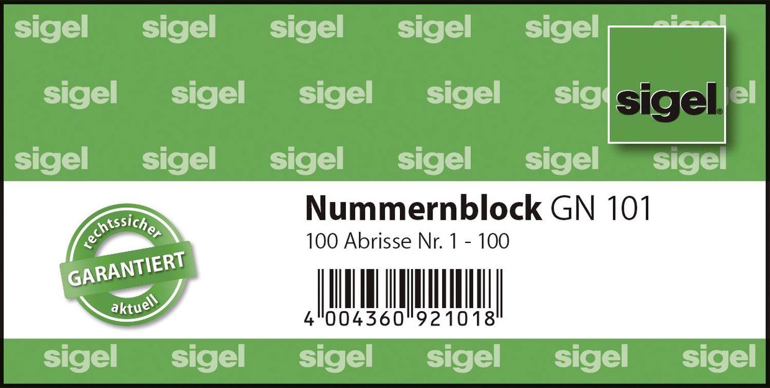 Nummernblock - 1-100, 5 farbig sortiert, 105x50 mm, 100 Blatt