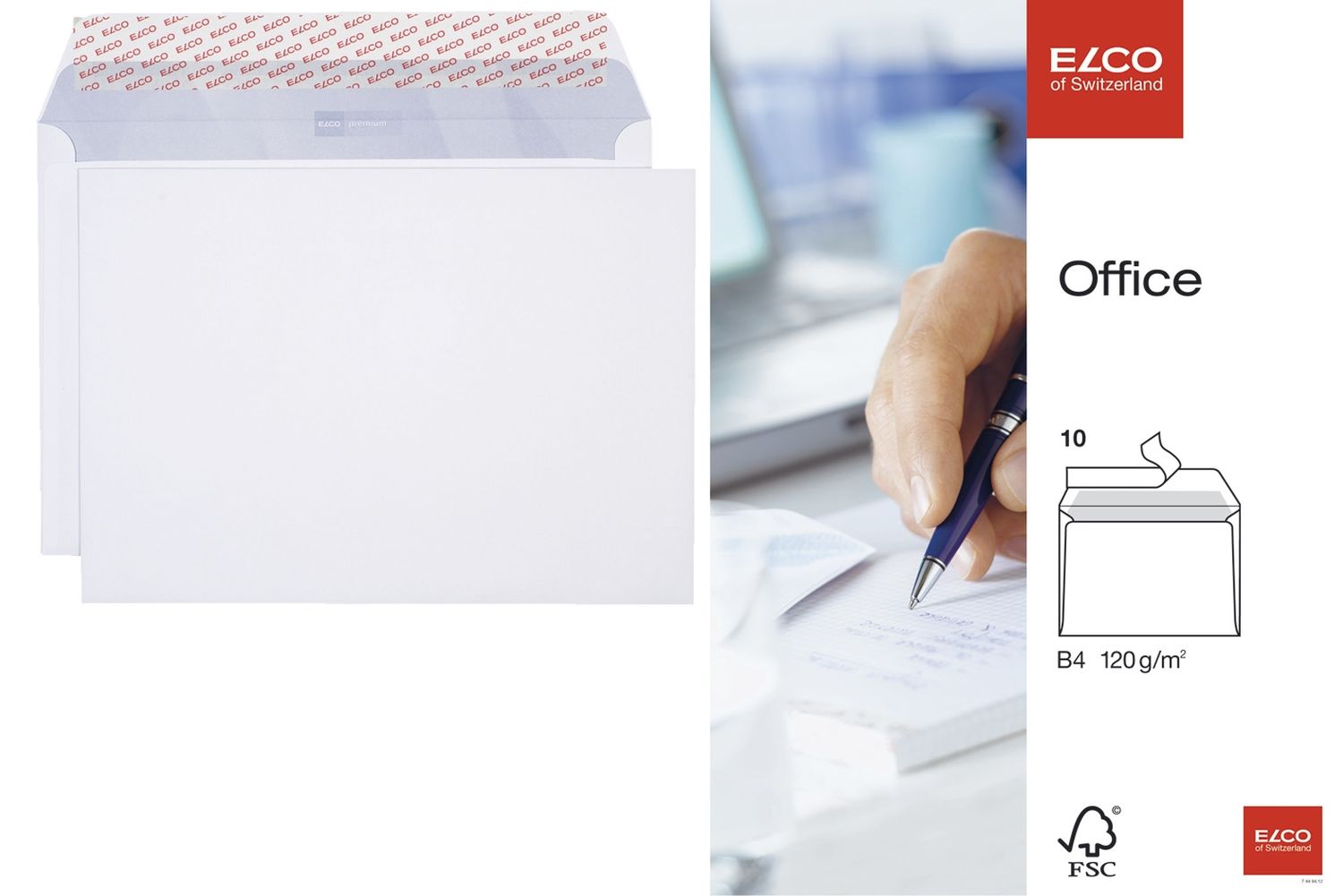 Versandtaschen Office Elco 74494.12, B4, hochweiß, haftklebend, ohne Fenster, 80 g/qm, 10 Stück