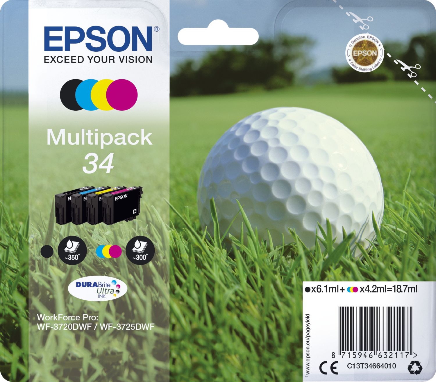 Original Epson Tintenpatrone MultiPack Bk,C,M,Y (C13T34664010,T346640,34,T3466,T34664010)