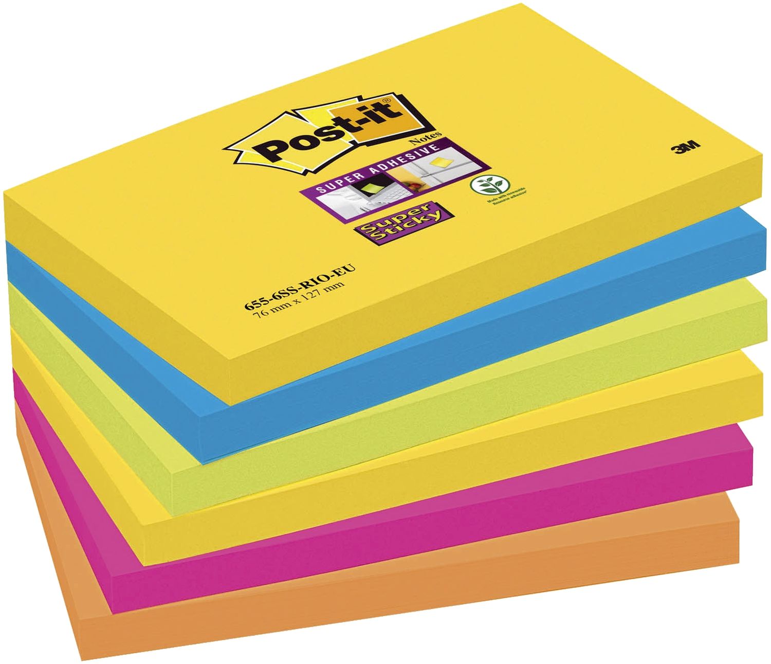 Haftnotiz Super Sticky Notes - 127 x 76 mm, 6x 90 Blatt