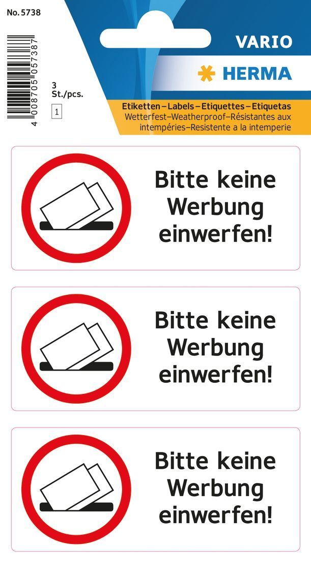 5738 Hinweisetiketten Bitte keine Werbung einwerfen - wetterfest 5738 Hinweisetiketten Bitte keine Werbung einwerfen - wetterfest