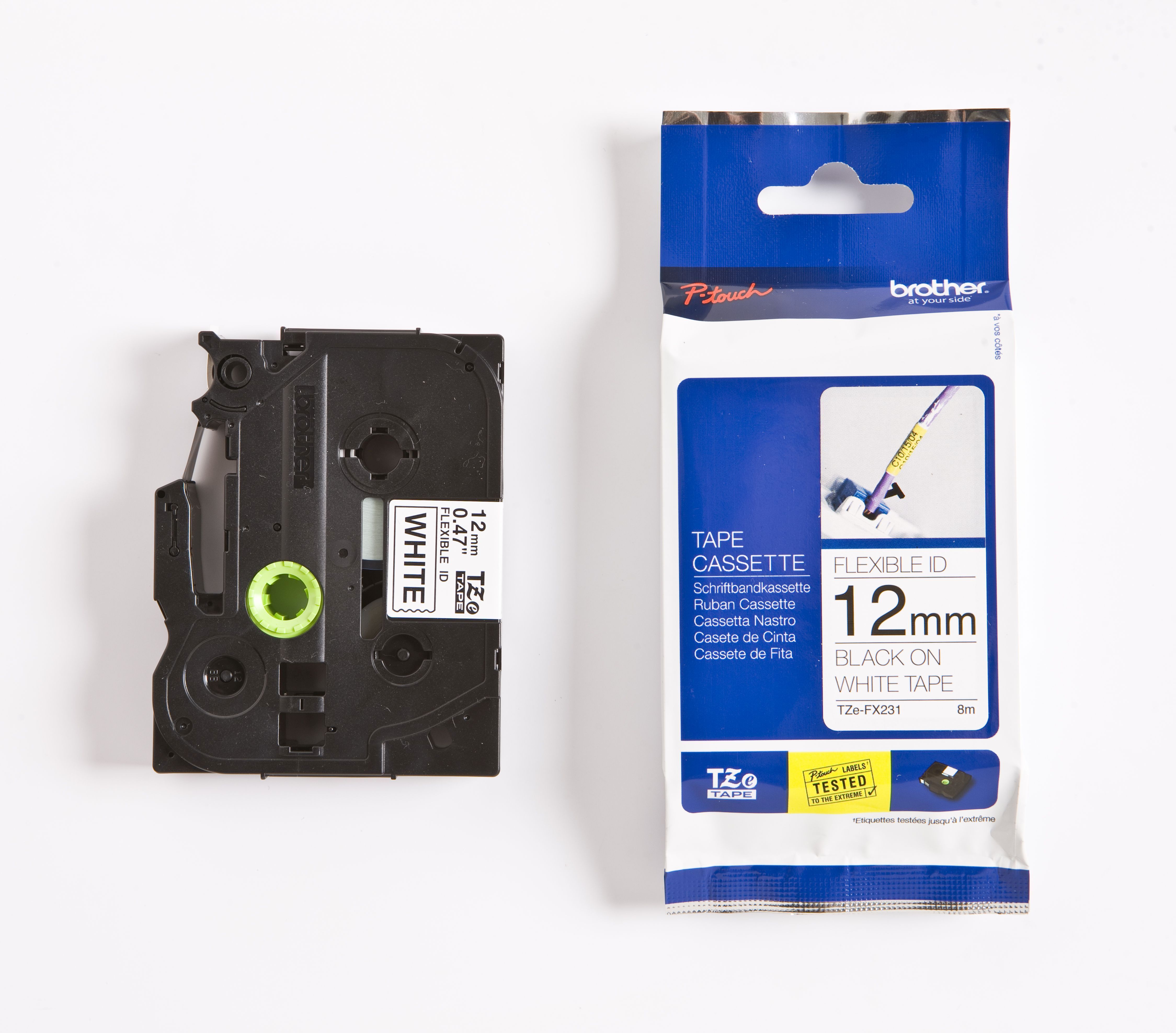 TZe-FX231 Schriftbandkassette - laminiert, 12 mm x 8 m, schwarz auf weiß TZe-FX231 Schriftbandkassette - laminiert, 12 mm x 8 m, schwarz auf weiß