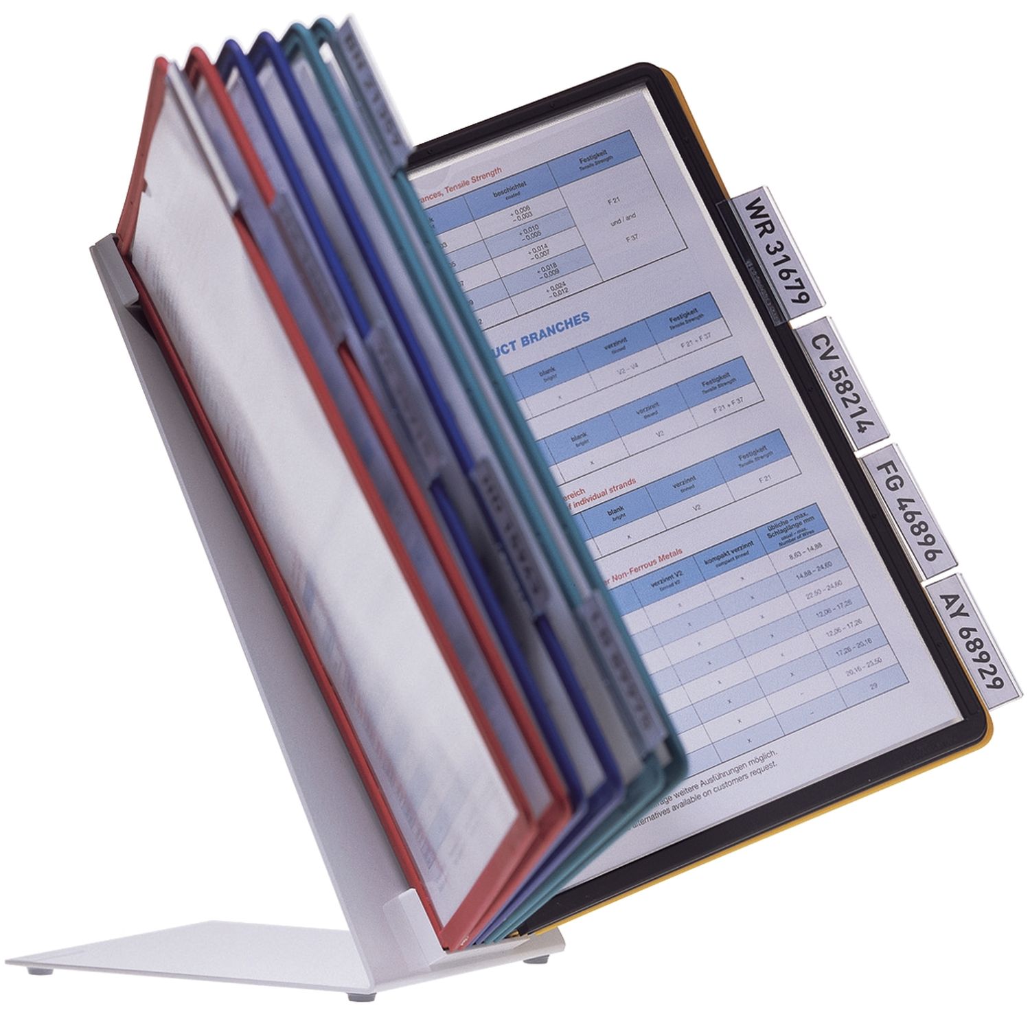 Sichttafelsystem VARIO® TABLE 10 - Tischständer, 10 Sichttafeln A4, sortiert Sichttafelsystem VARIO® TABLE 10 - Tischständer, 10 Sichttafeln A4, sortiert