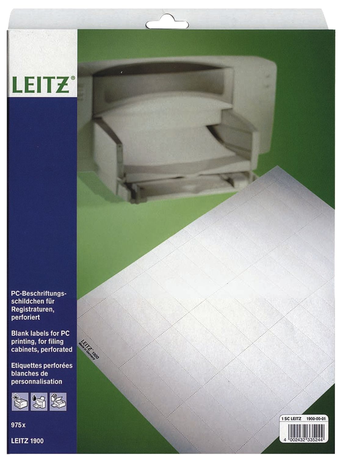 Beschriftungsschilder Leitz 1900-00-01, PC-beschriftbar, Karton, 975 Stück, weiß Beschriftungsschilder Leitz 1900-00-01, PC-beschriftbar, Karton, 975 Stück, weiß