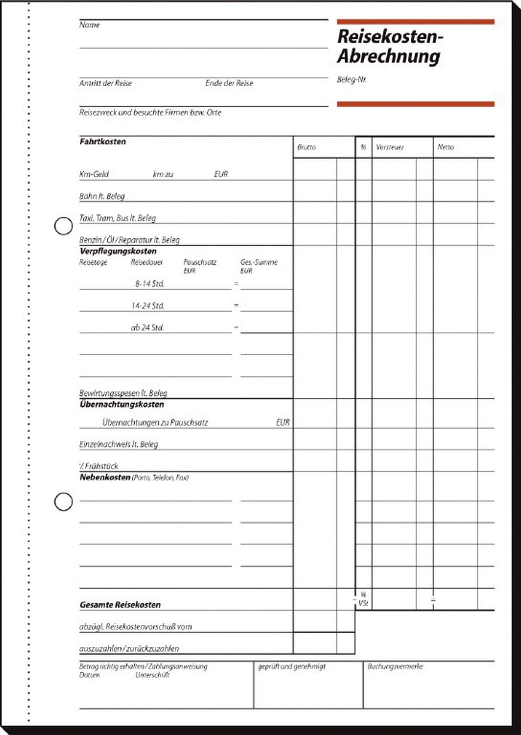 Reisekostenabrechnungen für Einzelreisen - A5, SD, MP,50 Blatt