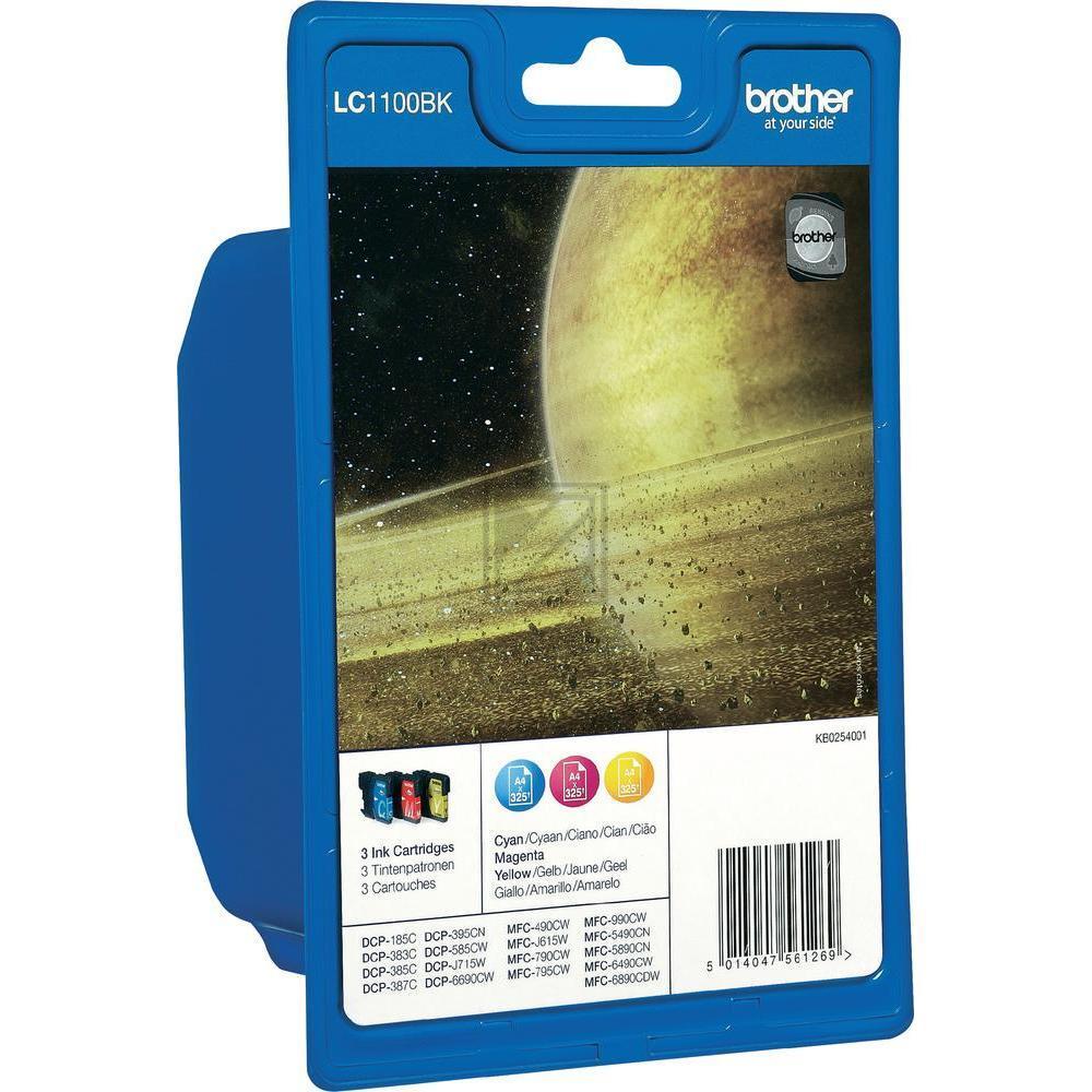 Original Tinte brother LC-1100RBWBP, 3 x ca. 325 Seiten, cyan, yellow, magenta