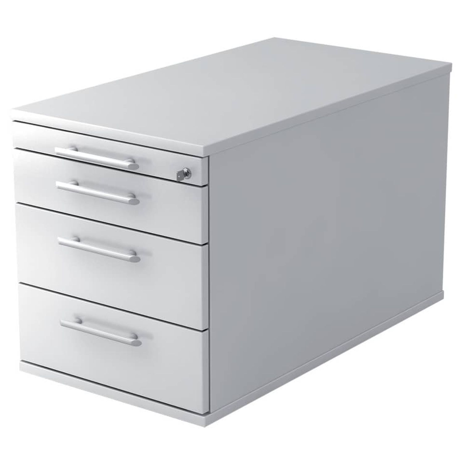 Rollcontainer - 42,8 x 51,2 x 80 cm, 3 Schübe, Relinggriff, Weiß, mit Montageservice Rollcontainer - 42,8 x 51,2 x 80 cm, 3 Schübe, Relinggriff, Weiß, mit Montageservice