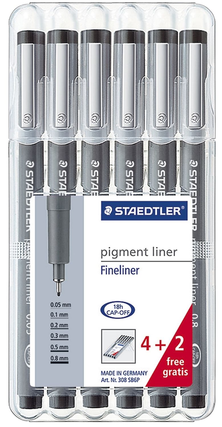 Feinschreiber pigment liner - Etui mit 6 Stärken, schwarz