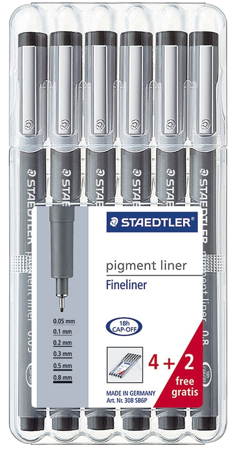 Feinschreiber pigment liner - Etui mit 6 Stärken, schwarz Feinschreiber pigment liner - Etui mit 6 Stärken, schwarz