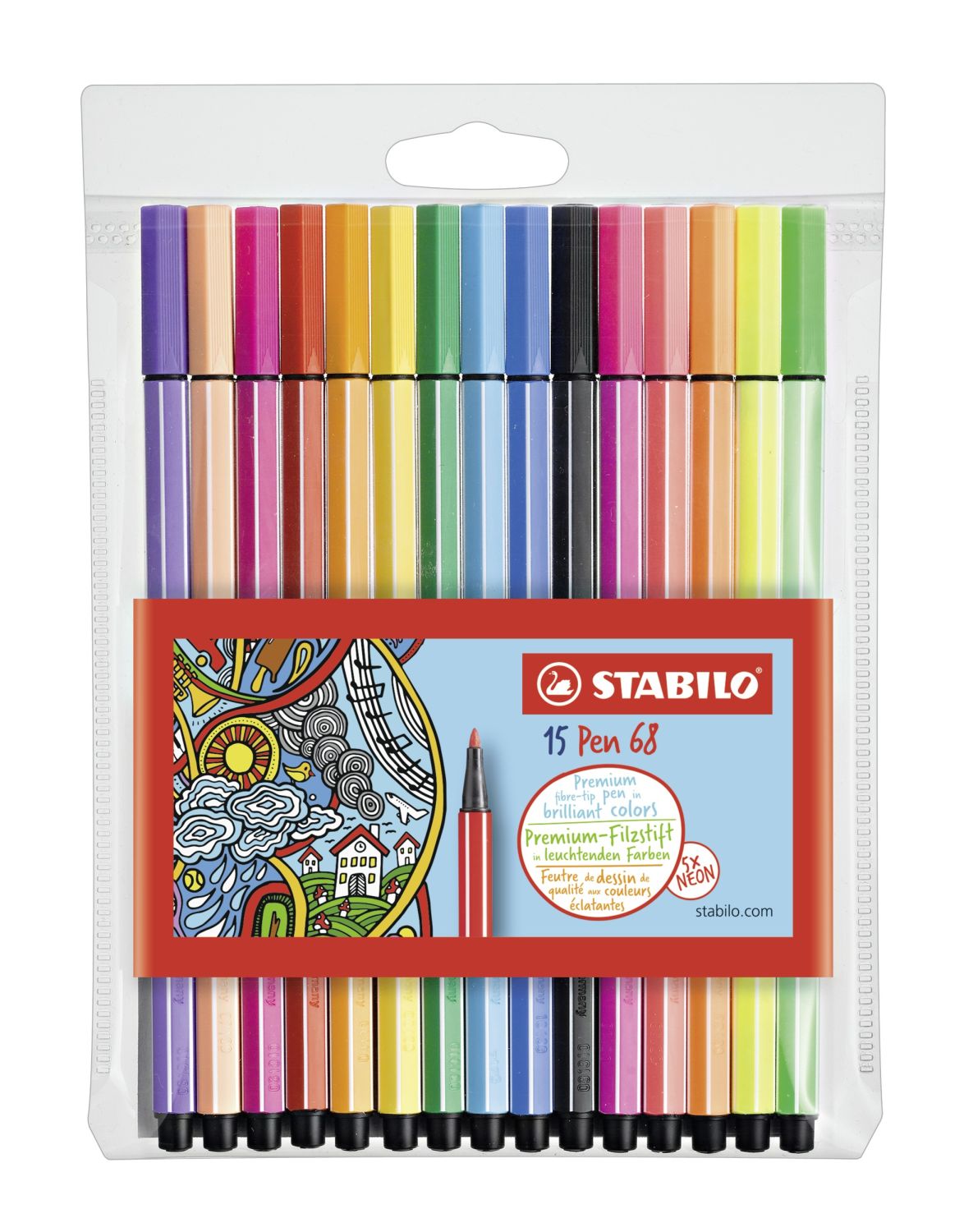 Premium-Filzstift - Pen 68 - 15er Pack - mit 15 verschiedenen Farben inklusive 5 Neonfarben Premium-Filzstift - Pen 68 - 15er Pack - mit 15 verschiedenen Farben inklusive 5 Neonfarben
