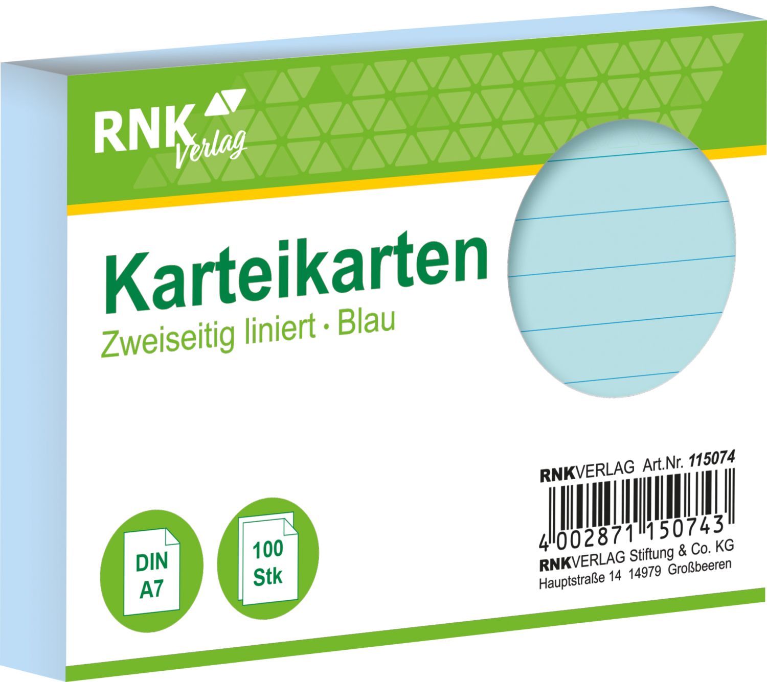 Karteikarten - DIN A7, liniert, blau, 100 Karten