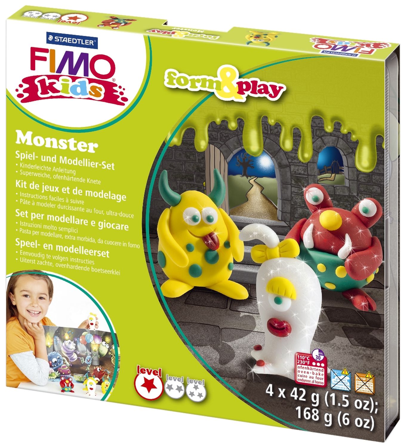 Modelliermasse FIMO® Kids Materialpackung Form & Play "Monster", 4 x 42 g