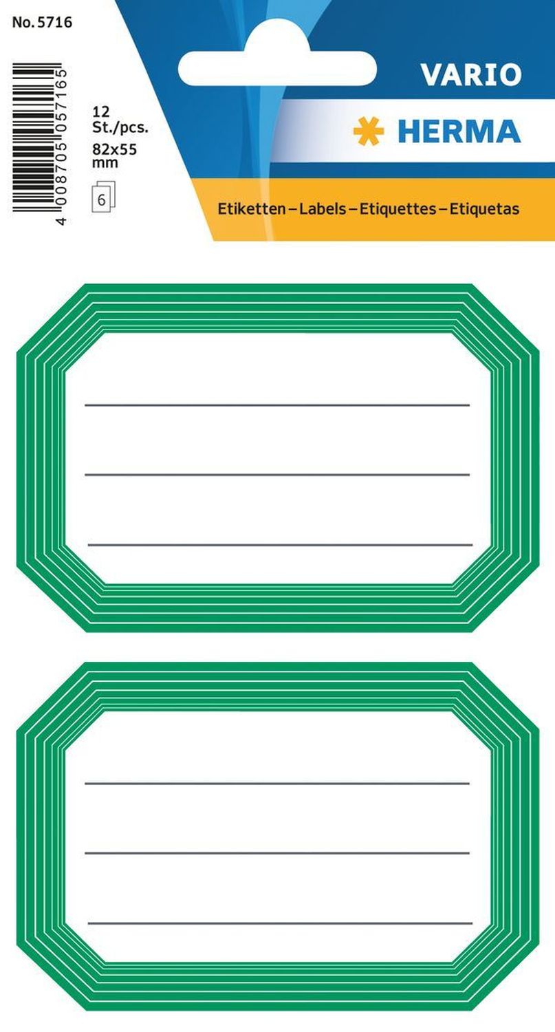 5716 Schuletiketten neutral grün Liniert 82x55 mm