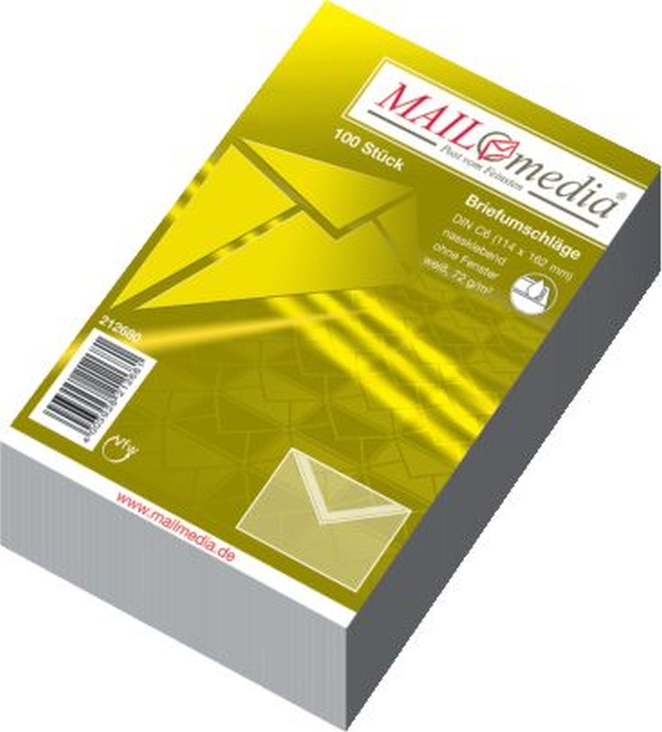 Briefumschläge MAILmedia® 30002360, C6 (162x114 mm), ohne Fenster, nassklebend, 75 g/qm, 100 Stück