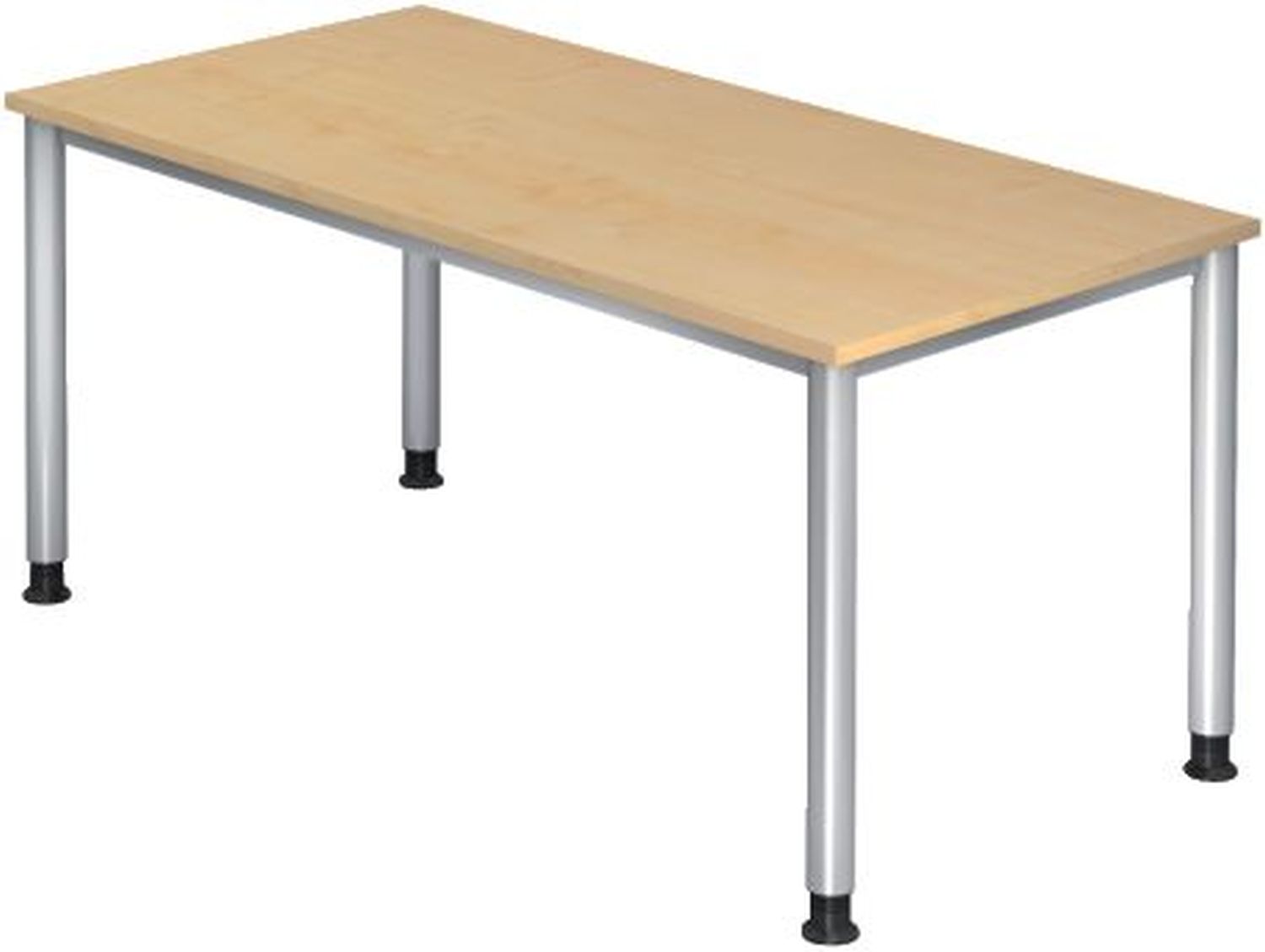 Schreibtisch 4-Fuß-Gestell rund - 160 x 68-76 x 80 cm, höhenverstellbar, Ahorn/Silber