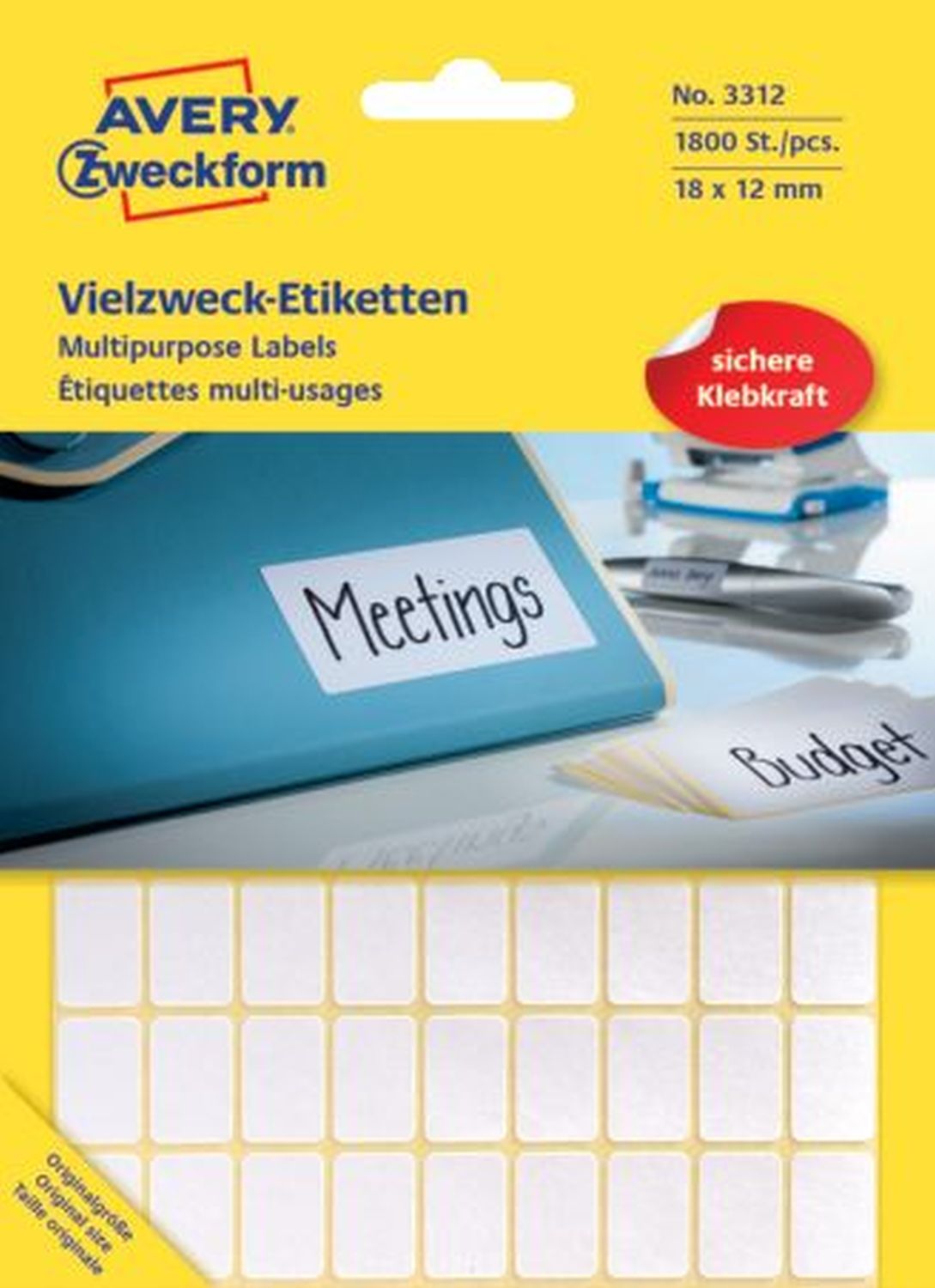 3312 Universal-Etiketten - 18 x 12 mm, weiß, 1.800 Etiketten/25 Blatt, permanent 3312 Universal-Etiketten - 18 x 12 mm, weiß, 1.800 Etiketten/25 Blatt, permanent