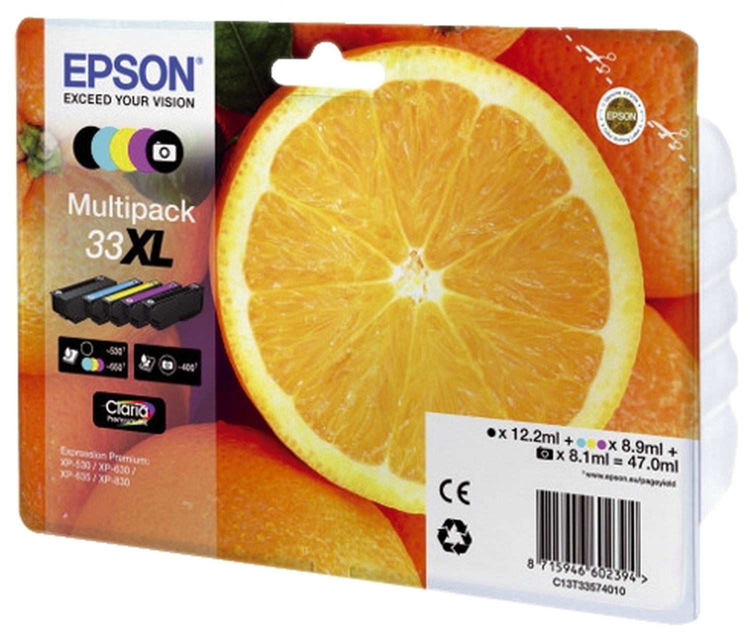 Original Epson Tintenpatrone MultiPack High-Capacity Bk,C,M,Y,PBK EasyMail (C13T33574011,33XL,T3357,T33574011)