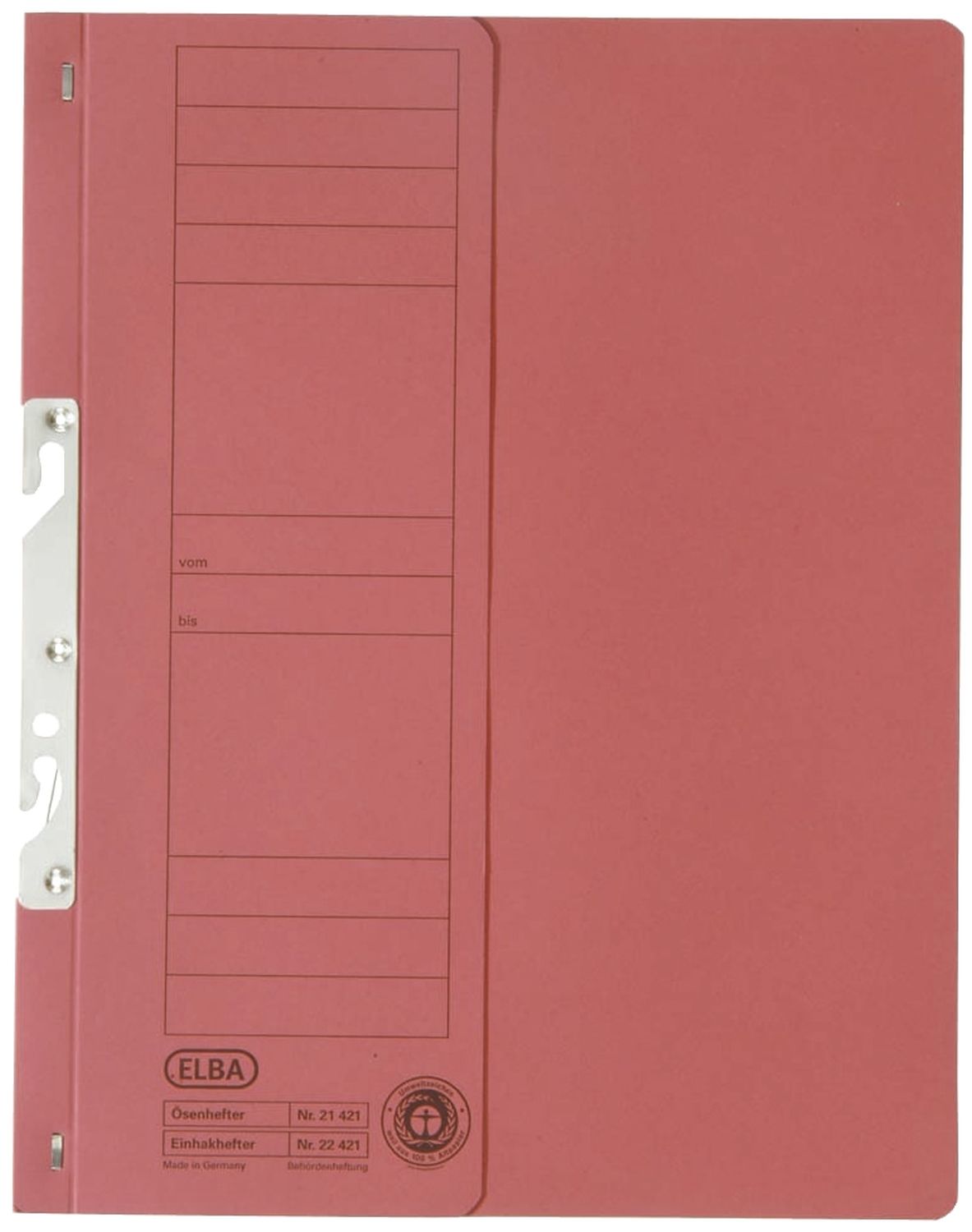 Einhakhefter Elba 100560027, mit halben Vorderdeckel, A4, behördenheftung Heftung, Manilakarton 250 g/qm, rot Einhakhefter Elba 100560027, mit halben Vorderdeckel, A4, behördenheftung Heftung, Manilakarton 250 g/qm, rot