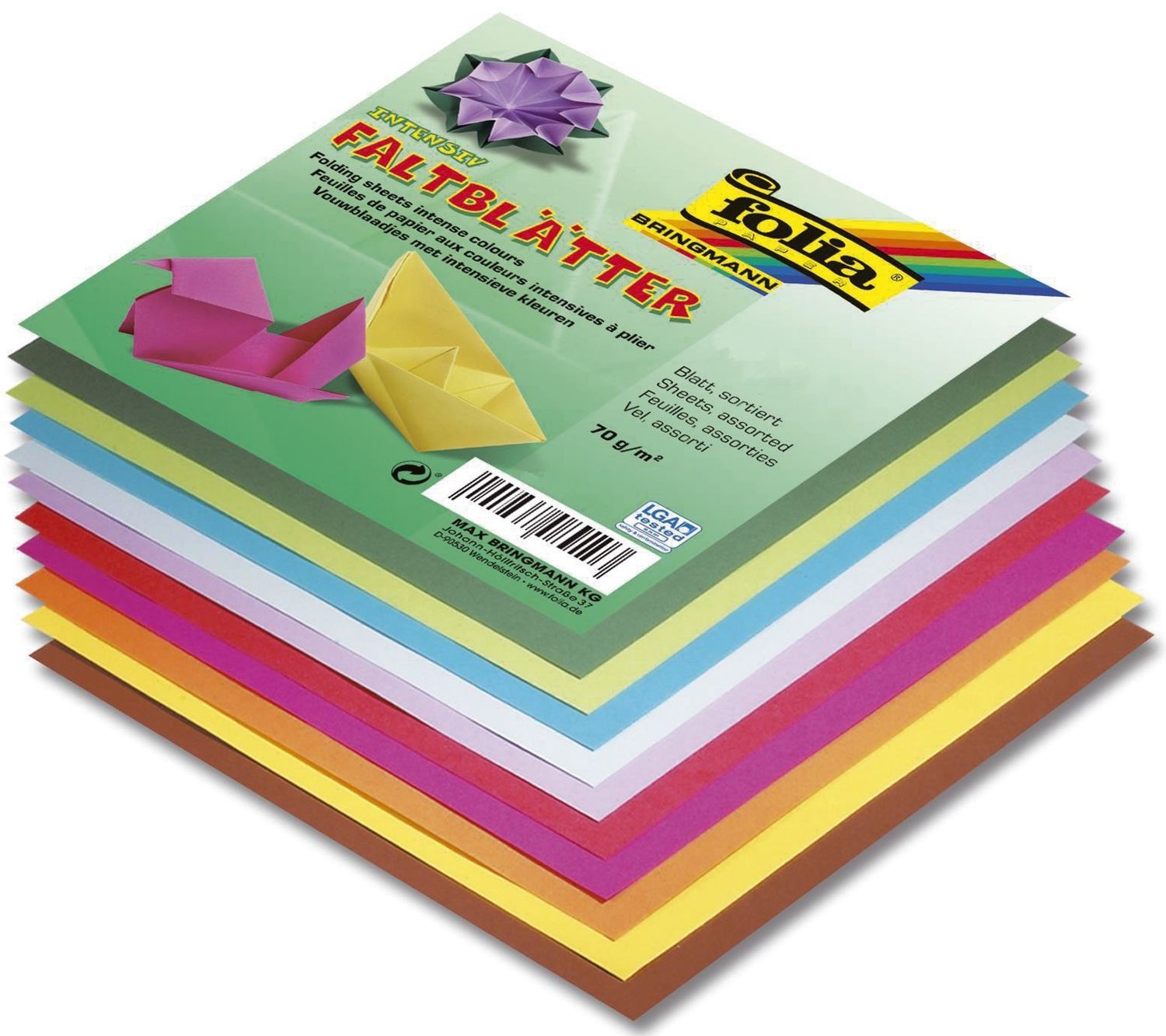 Faltblätter 20 x 20 cm - 10 Farben sortiert, 500 Blatt, 70g/qm Faltblätter 20 x 20 cm - 10 Farben sortiert, 500 Blatt, 70g/qm