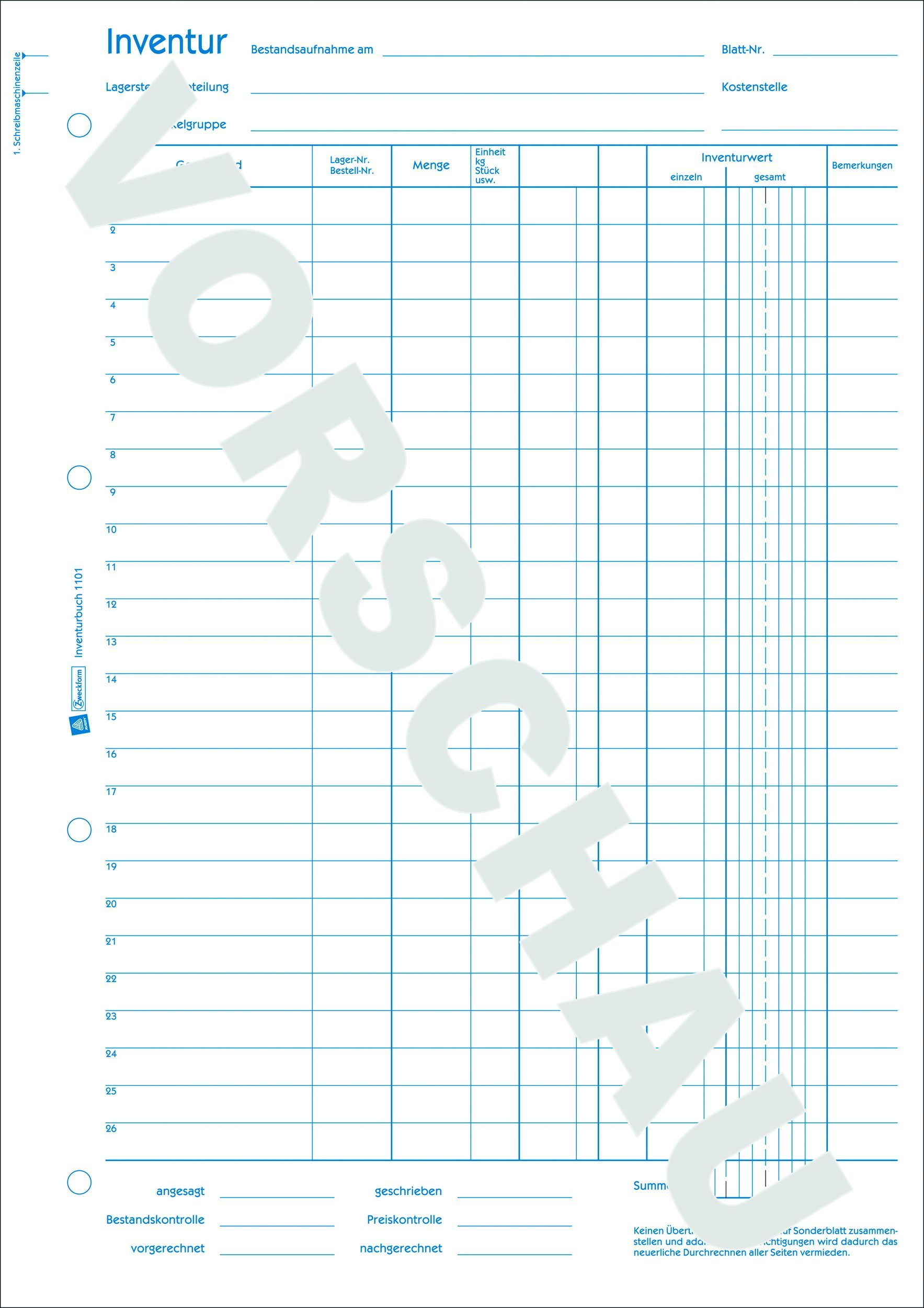 1101 Inventurbuch, DIN A4, vorgelocht, 50 Blatt, weiß 1101 Inventurbuch, DIN A4, vorgelocht, 50 Blatt, weiß