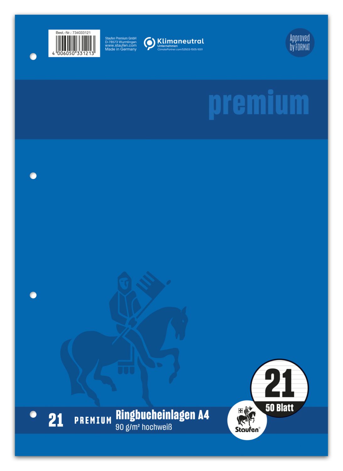 Ringbucheinlage PREMIUM LIN 21 - A4, 90 g/qm, 50 Blatt Ringbucheinlage PREMIUM LIN 21 - A4, 90 g/qm, 50 Blatt