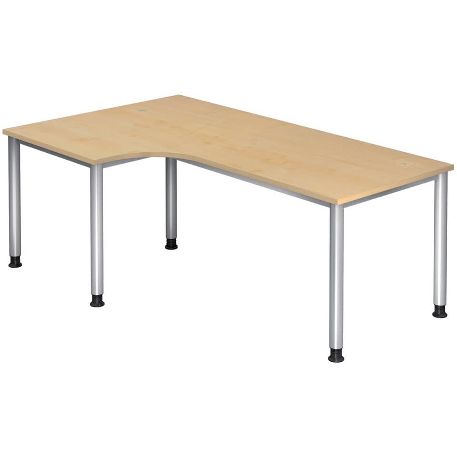 Winkeltisch 4-Fuß-Gestell rund -200 x 68-76 - 120 cm, höhenverstellbar, Winkel 90°, Ahorn/Silber Winkeltisch 4-Fuß-Gestell rund -200 x 68-76 - 120 cm, höhenverstellbar, Winkel 90°, Ahorn/Silber