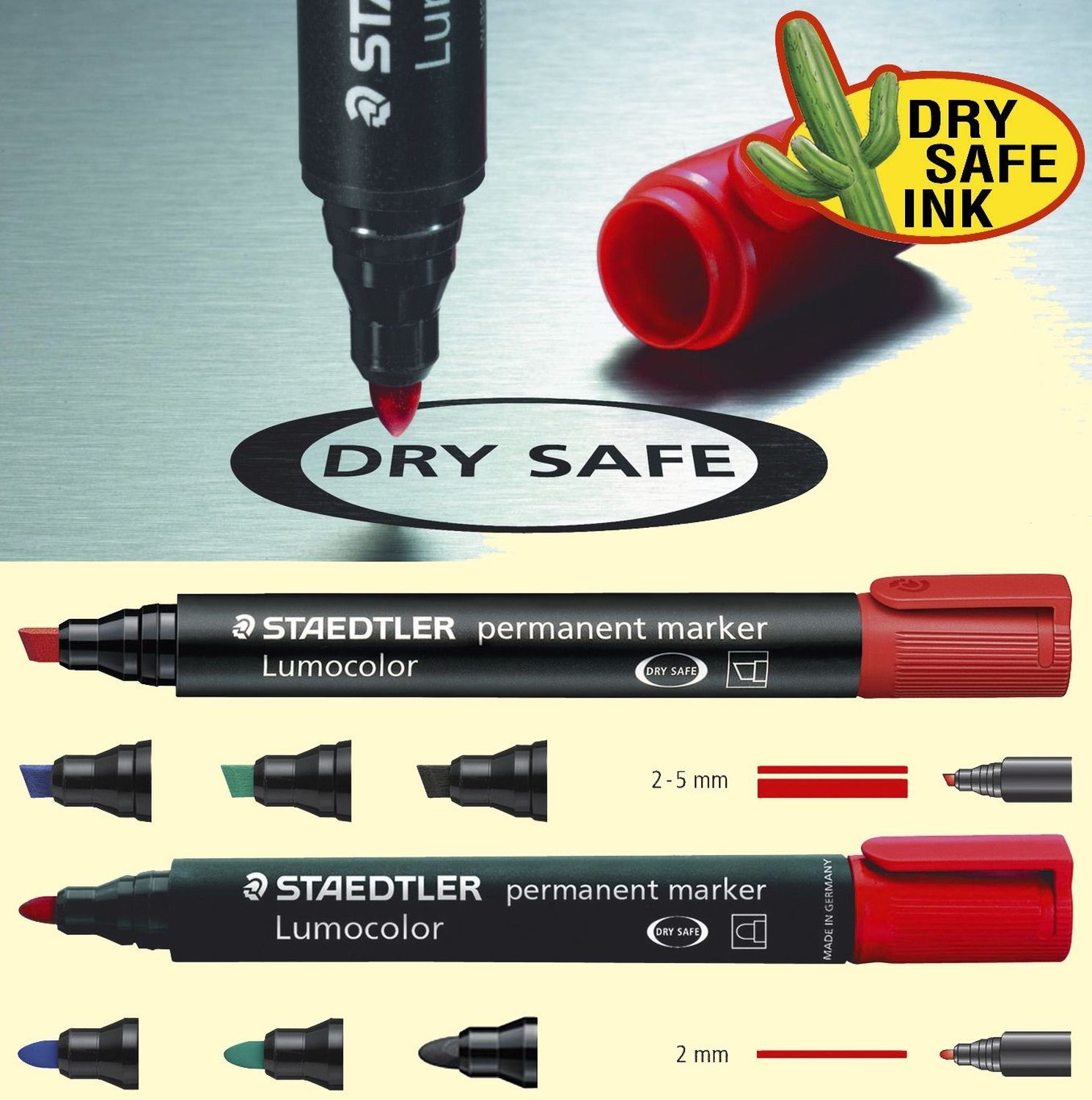Permanentmarker Staedtler® Lumocolor® 350 WP4, Keilspitze, Strichbreite 2-5 mm, nachfüllbar, 4 Stück sortiert Permanentmarker Staedtler® Lumocolor® 350 WP4, Keilspitze, Strichbreite 2-5 mm, nachfüllbar, 4 Stück sortiert
