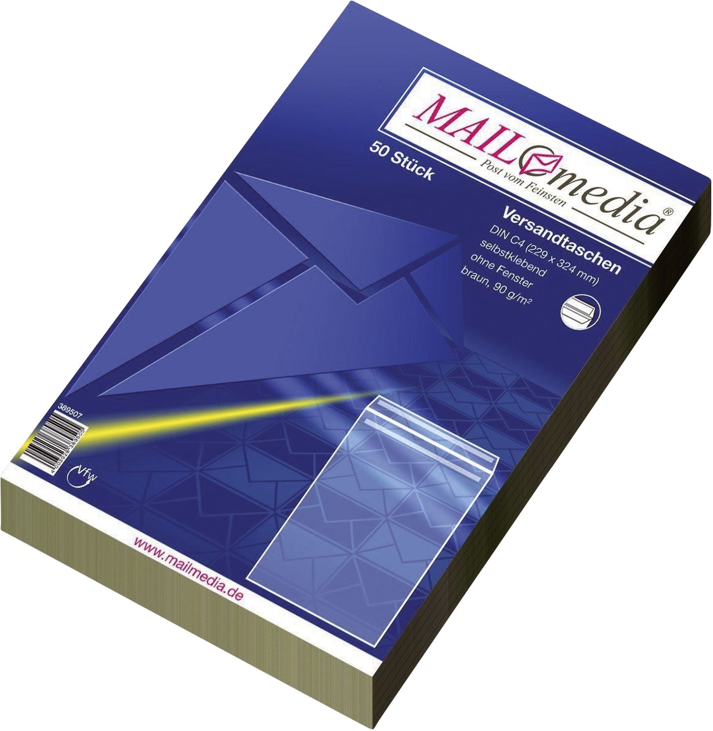 Versandtaschen Recycling MAILmedia® 30002518, C4 , ohne Fenster, selbstklebend, 90 g/qm, braun, 50 Stück
