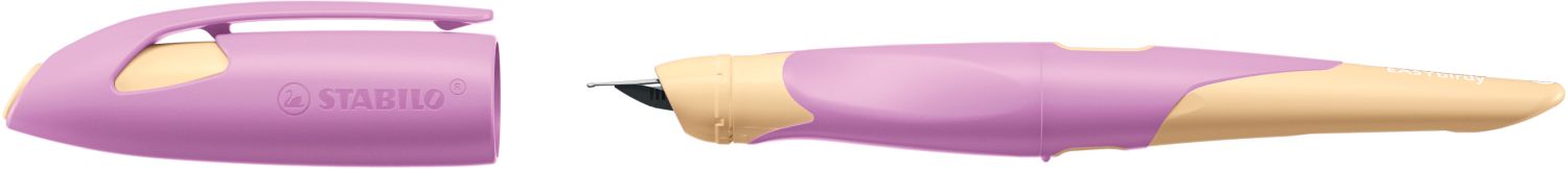 Ergonomischer Schulfüller für Rechtshänder mit Standard-Feder M - EASYbirdy Pastel Edition in soft pink/apricot - Einzelstift - inklusive Patrone - Schreibfarbe blau (löschbar)