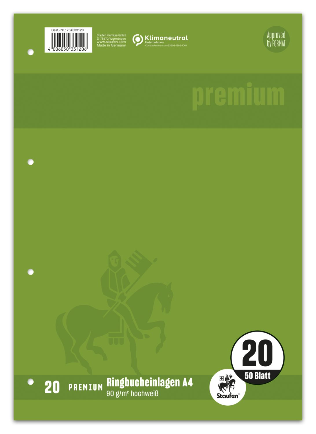 Ringbucheinlage PREMIUM LIN 20 - A4, 90 g/qm, 50 Blatt Ringbucheinlage PREMIUM LIN 20 - A4, 90 g/qm, 50 Blatt
