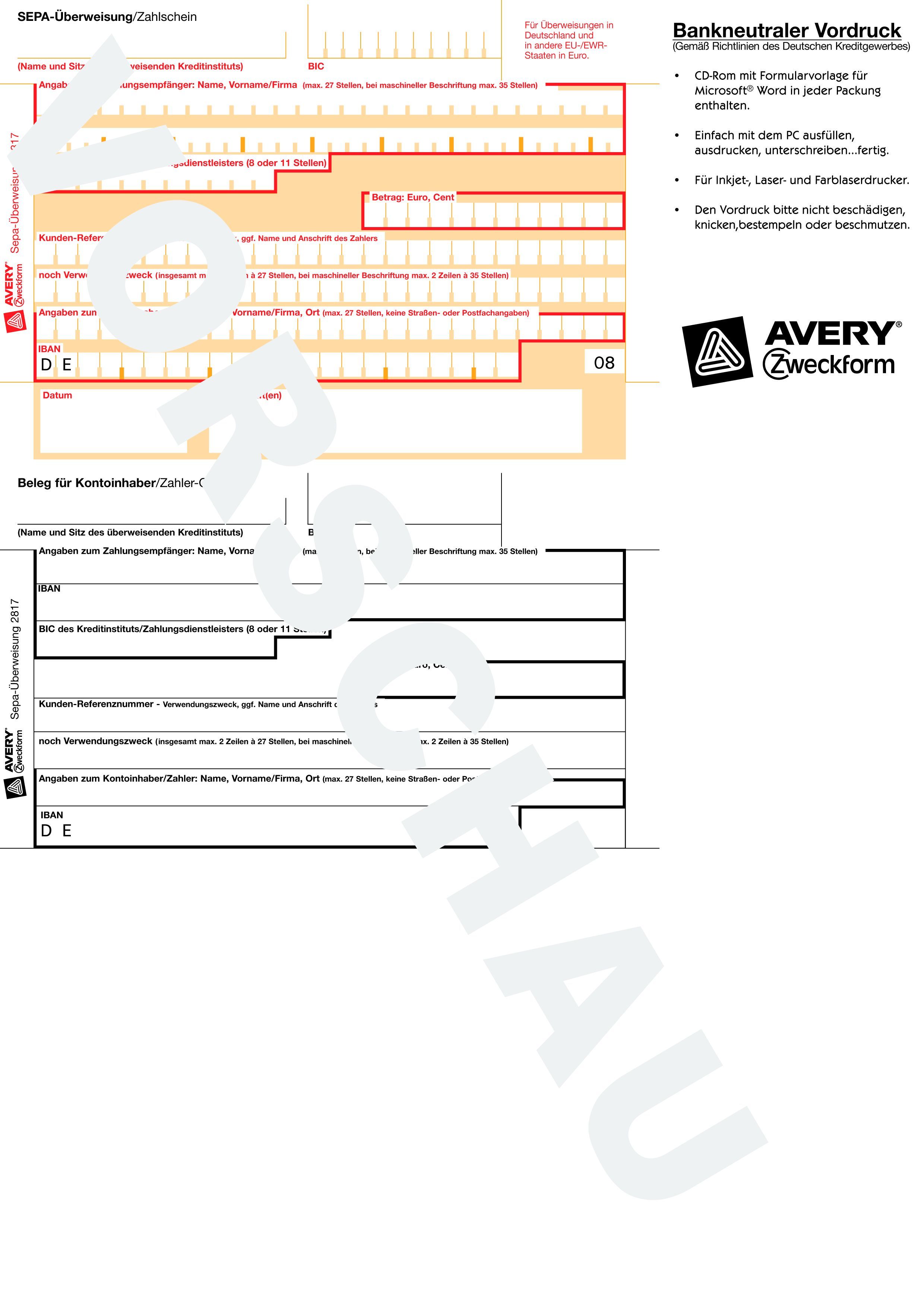 2817 Sepa-Überweisung - A4, inkl. Software-CD, 100 Blatt