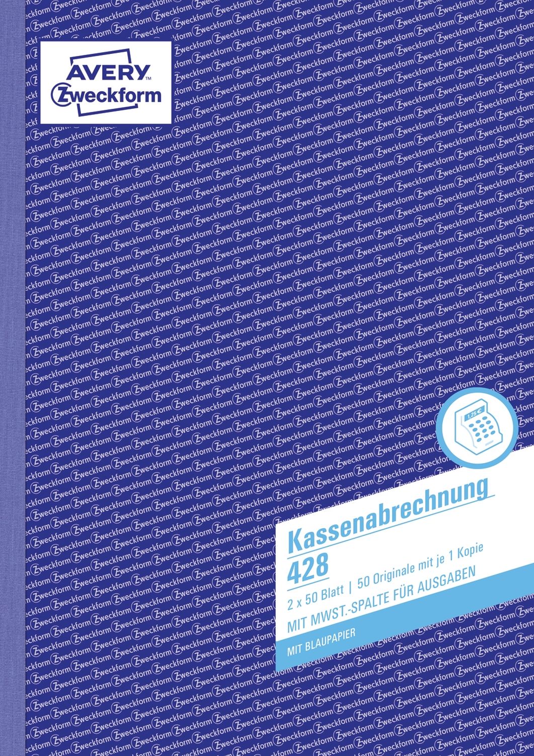 428 Kassenabrechnung, DIN A4, mit MwSt.-Spalte, 2 x 50 Blatt, weiß, gelb 428 Kassenabrechnung, DIN A4, mit MwSt.-Spalte, 2 x 50 Blatt, weiß, gelb