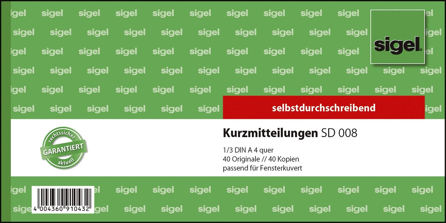 Kurzmitteilungen - 1/3 A4 quer, 1. und 2. Blatt bedruckt, SD, MP, 2 x 40 Blatt