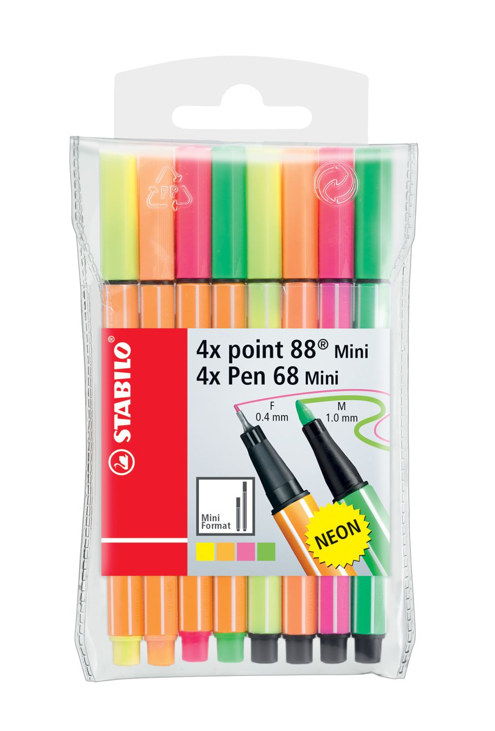 Fineliner & Filzstifte - point 88 Mini & Pen 68 Mini - 8er Pack - Neonfarben