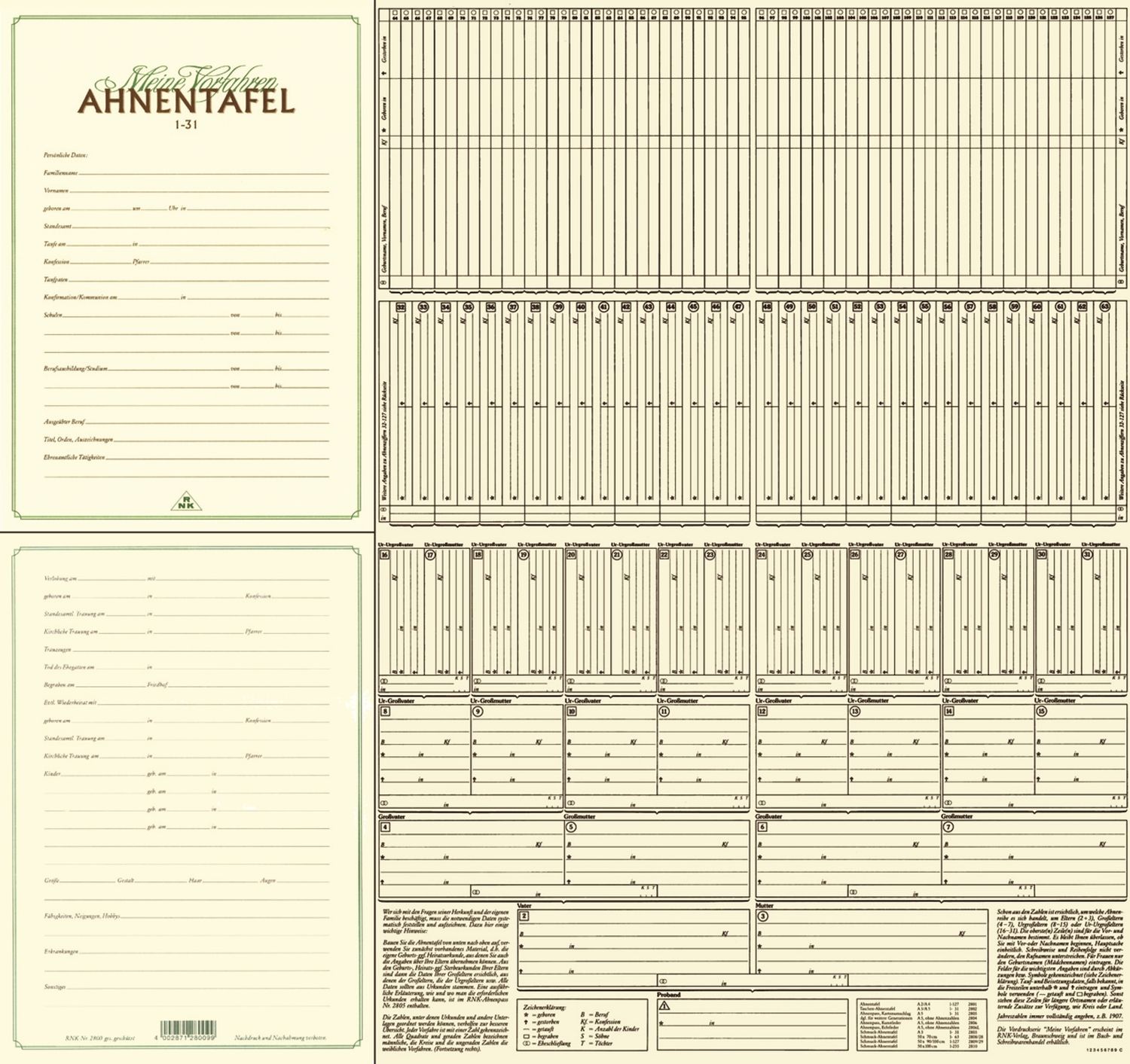 Ahnentafel "Meine Vorfahren" 7 Generationen, DIN A4, 120g/qm