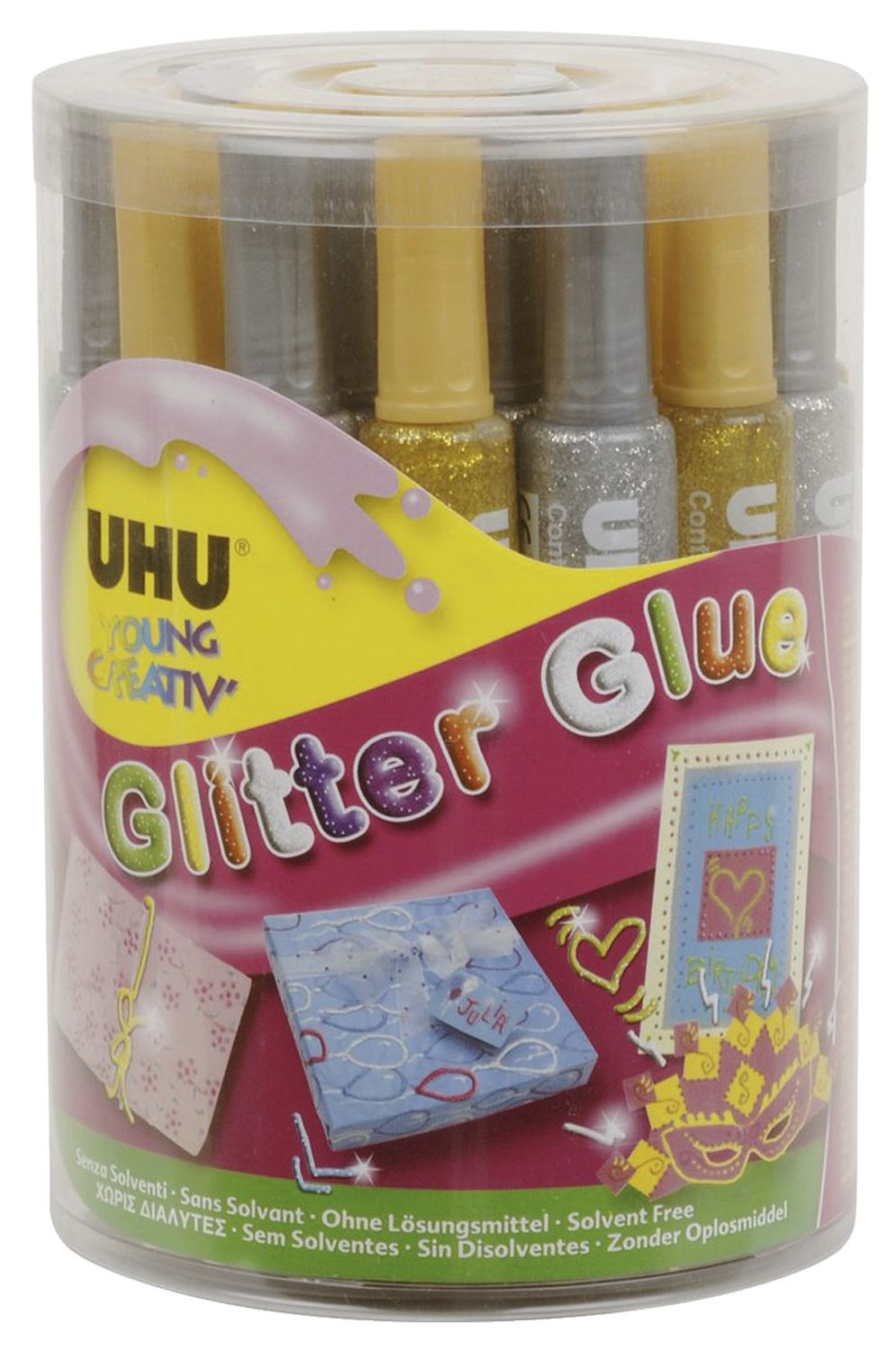 Young Creativ' Glitter Glue ORIGINAL - 24 Tuben à 76 g,16 x gold+ 8 x silber