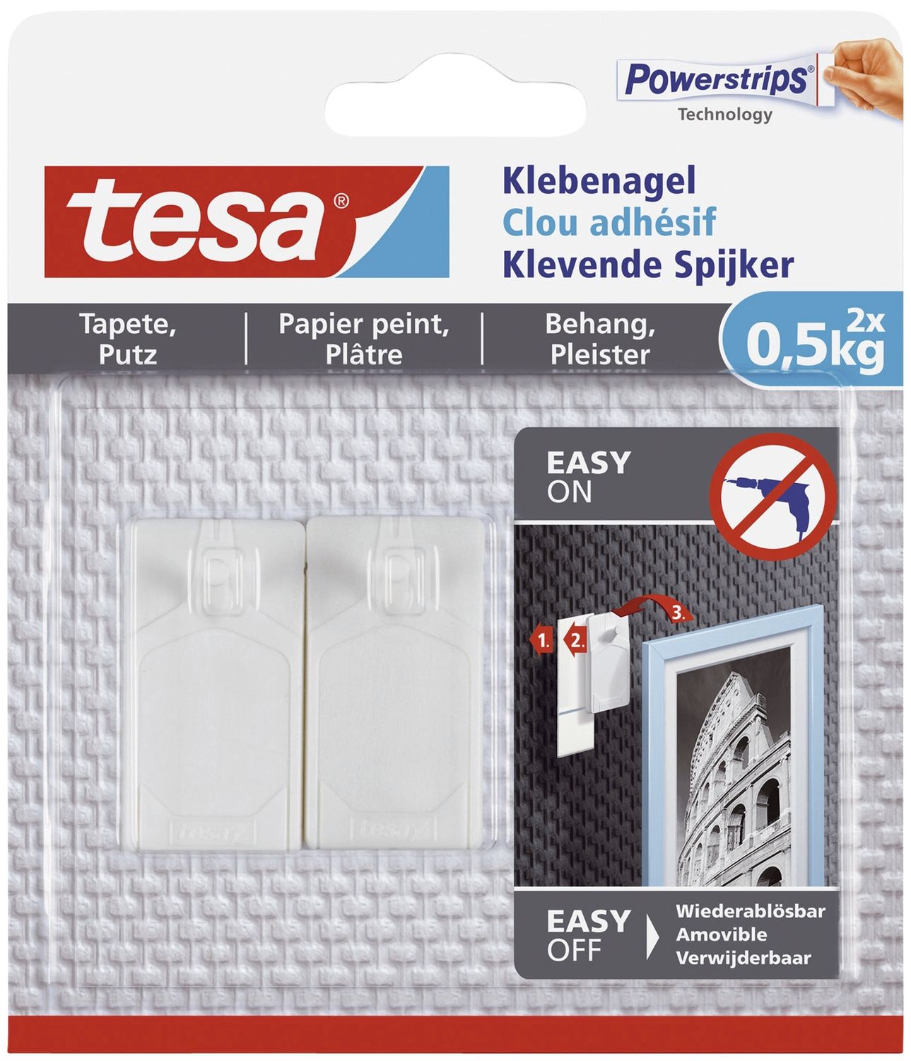 Powerstrips® Klebenagel - ablösbar, Tragfähigkeit 500 g, weiß, 2 Stück Powerstrips® Klebenagel - ablösbar, Tragfähigkeit 500 g, weiß, 2 Stück