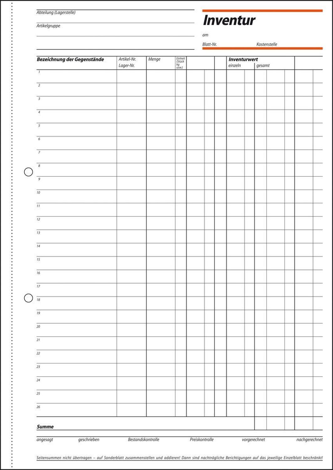 Inventurbuch - A4, 50 Blatt, MP, 50 Blatt Inventurbuch - A4, 50 Blatt, MP, 50 Blatt