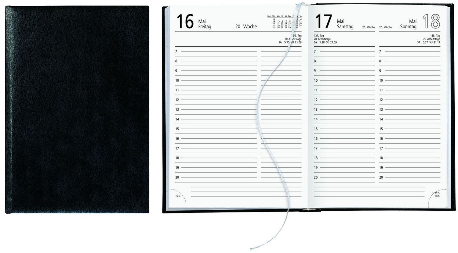 Buchkalender Zettler 873, 660743, Jahr 2026, 1 Tag auf 1 Seite, DIN A5 (14,6 x 21 cm), schwarz