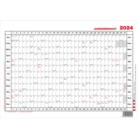 Tafelkalender Güss 2 Tischkalender, Jahr 2024, DIN A4 quer, 1 Jahr auf 1 Seite, Karton 190 g/m²