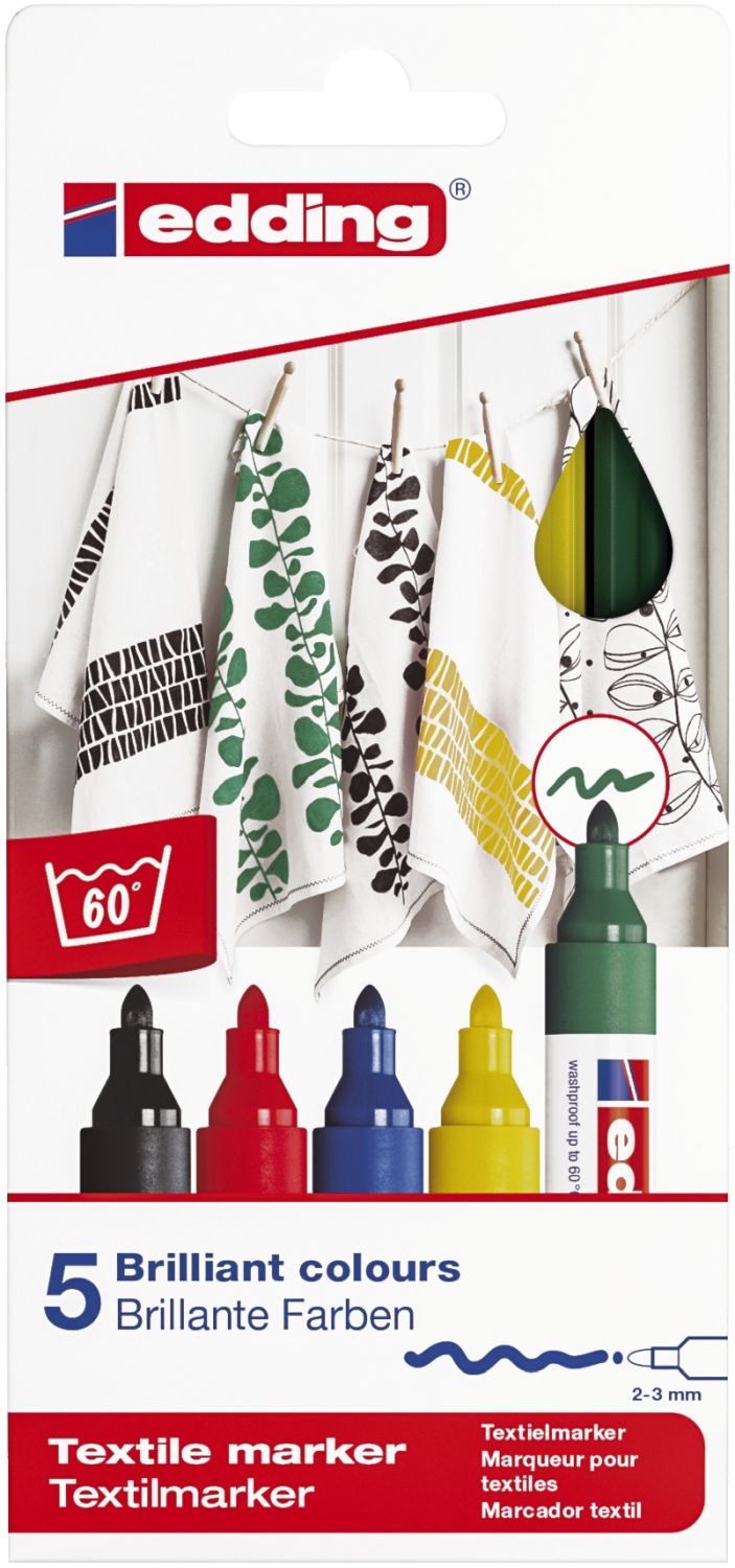 4500 Textilmarker creative - Rundspitze, 2-3 mm, 5er Set basic colours