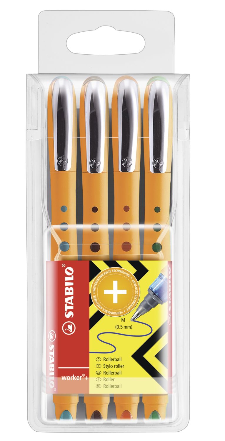 Tintenroller - worker+ - medium - 4er Pack - grün, rot, blau, schwarz Tintenroller - worker+ - medium - 4er Pack - grün, rot, blau, schwarz